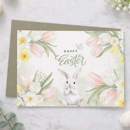 Watercolor Easter Bunny Floral Greeting Card Julkort