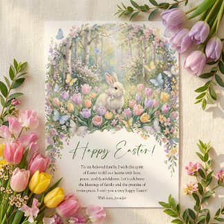 Watercolor Easter Bunny Floral Spring Happy Easter Julkort