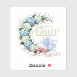 Watercolor Easter Hydrangea Wreath Cute Bunny Klistermärken