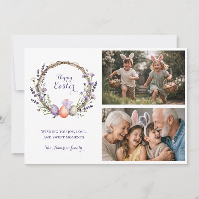 Watercolor Easter Lavender Cute Bunny 2 Photo  Julkort (Framsida)