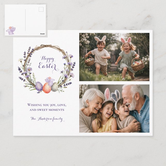 Watercolor Easter Lavender Cute Bunny 2 Photo  Vykort (Skapare uppladdad)