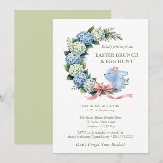 Watercolor Easter Lavender Wreath Eggs Cute Bunny Inbjudningar