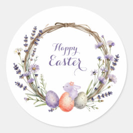 Watercolor Easter Lavender Wreath Eggs Cute Bunny Runt Klistermärke