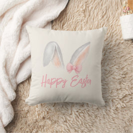 Watercolor Easter Rabbit Ears with Pink Bow Spring Kudde