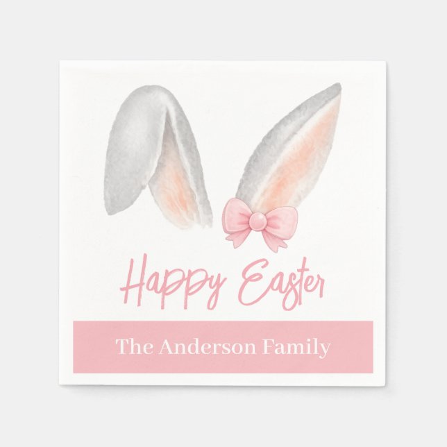 Watercolor Easter Rabbit Ears with Pink Bow Spring Pappersservett (Framsidan)