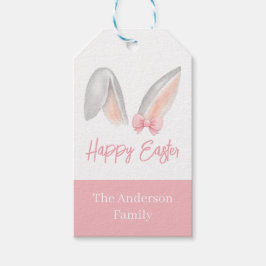 Watercolor Easter Rabbit Ears with Pink Bow Spring Presentetikett