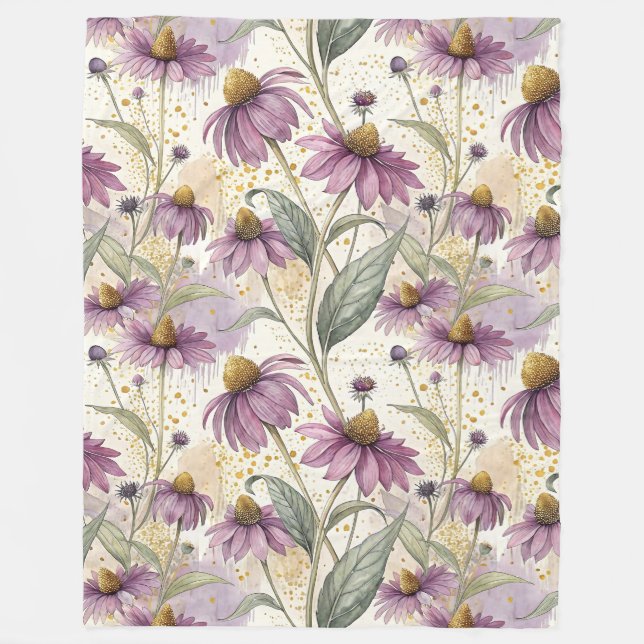 Watercolor Echinacea Purple & Gold Fleecefilt (Framsidan)