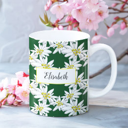 Watercolor Edelweiss Hand-Illustrated Personlig Kaffemugg