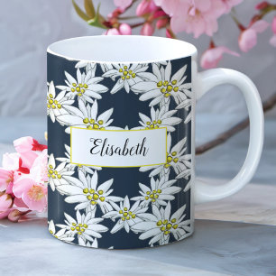 Watercolor Edelweiss Personlig Alpine Blommigt Kaffemugg