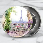 Watercolor Eifel Torn Paris Fransk Cafe Knapp<br><div class="desc">Vattenfärgen Eifel Paris Fransk Cafe Buttons i Torn har en fransk med kaféyta med Paris och Eifel Torn i bakgrunden. Skapat av Evco Studio www.zazzle.com/store/evcostudio</div>