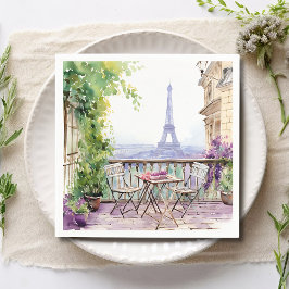 Watercolor Eifel Torn Paris Fransk Cafe Pappersservett