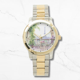 Watercolor Eiffel Torn Paris Fransk Cafe Armbandsur