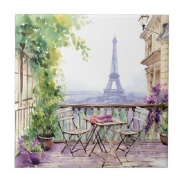 Watercolor Eiffel Torn Paris Fransk Cafe Kakelplatta
