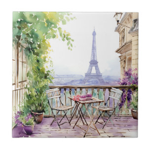 Watercolor Eiffel Torn Paris Fransk Cafe Kakelplatta