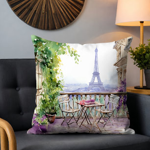 Watercolor Eiffel Torn Paris Fransk Cafe Kudde