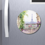 Watercolor Eiffel Torn Paris Fransk Cafe Magnet<br><div class="desc">Vattenfärgen Eiffel Torn Paris Fransk Cafe Decorative Magnets har en fransk med kaféyta med Paris och Eiffel Torn i bakgrunden. Skapat av Evco Studio www.zazzle.com/store/evcostudio</div>