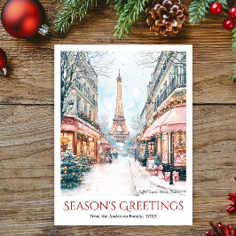 Watercolor Eiffel Torn Snö Paris Frankrike Travel Helg Vykort