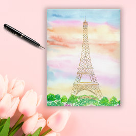 Watercolor Eiffel Torn under Sunset Paris Vykort