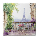Watercolor Eiffel Tower Paris French Cafe Kakelplatta<br><div class="desc">Watercolor Eiffel Tower Paris French Cafe Decorative Tiles features a watercolor french cafe seating area with Paris and the Eiffel Tower in the background. Created by Evco Studio www.zazzle.com/store/evcostudio</div>