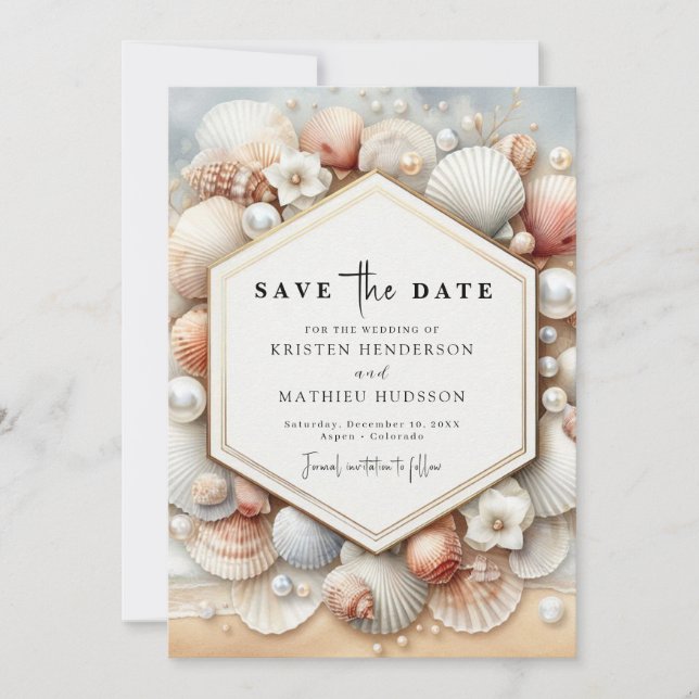 Watercolor Elegant Beach Wedding Spara Datumet (Framsida)