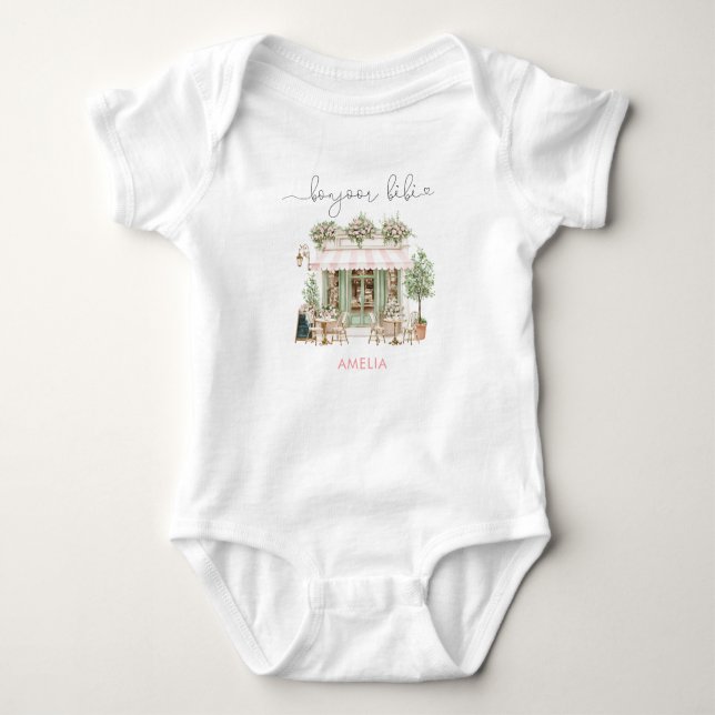 Watercolor Elegant Bonjoor bebe Baby Shower T Shirt (Framsida)