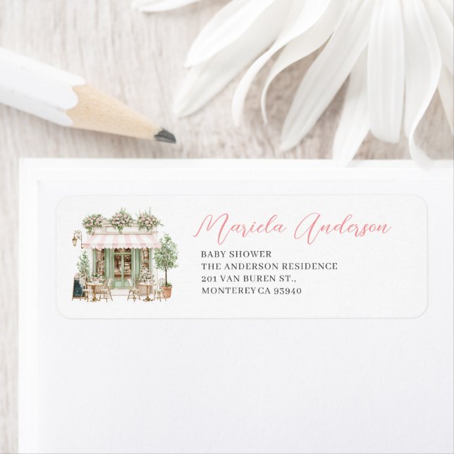 Watercolor Elegant boonjoor bebe  baby shower Returadress Etikett (Insitu)