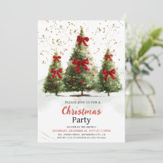 Watercolor Elegant Christmas Tree Christmas Party  Inbjudningar