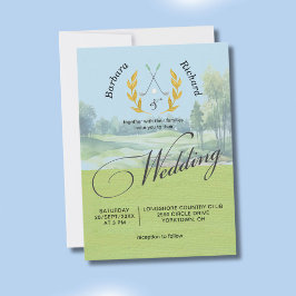 Watercolor Elegant Golf Wedding w/Details  Inbjudningar