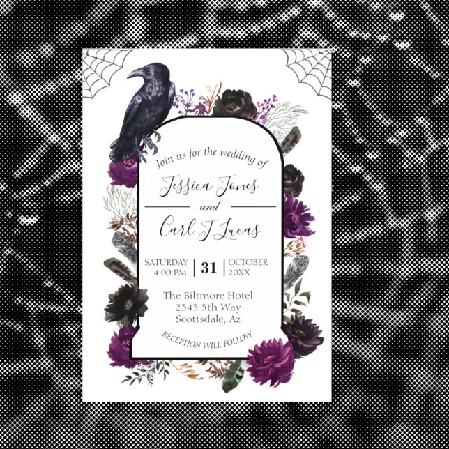 Watercolor Elegant Halloween Blommigt Boho Lila Inbjudningar (Skapare uppladdad)