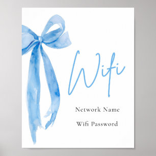 Watercolor Elegant Modern Dusty Blue Bow Wifi Sign Poster