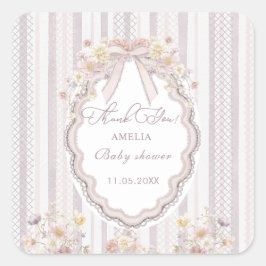 Watercolor Elegant Pastel wildflower bow lace  Bab Fyrkantigt Klistermärke