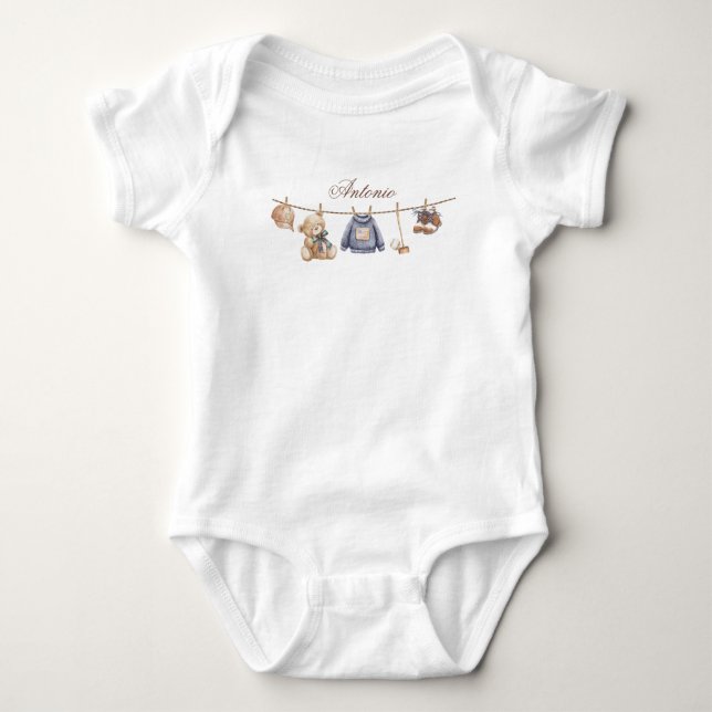 Watercolor Elegant Plaid Teddy Bear Baby Shower T Shirt (Framsida)