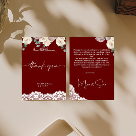 Watercolor Elegant Red bröllop Tack för ditt kort