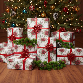 Watercolor Elegant Red Poinsettia Christmas Presentpapper