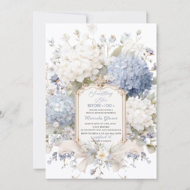 Watercolor Elegant  Something Blue Bridal Shower Inbjudningar (Framsida)