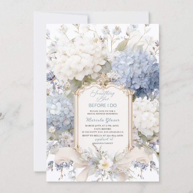 Watercolor Elegant  Something Blue Bridal Shower Inbjudningar (Framsida)