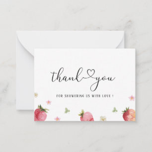 Watercolor Elegant Strawberry Berry Sweet baby sho Anteckningskort