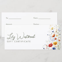 Watercolor Elegant Wildflower Gift Certificate