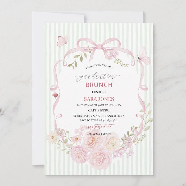 Watercolor Elegant Wildflowers graduatioInvitation Inbjudningar (Framsida)