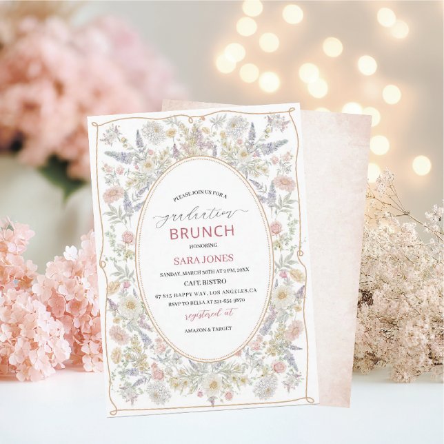 Watercolor Elegant Wildflowers graduatioInvitation Inbjudningar (Skapare uppladdad)