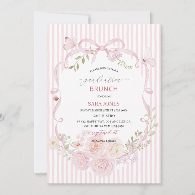 Watercolor Elegant Wildflowers graduatioInvitation Inbjudningar (Framsida)