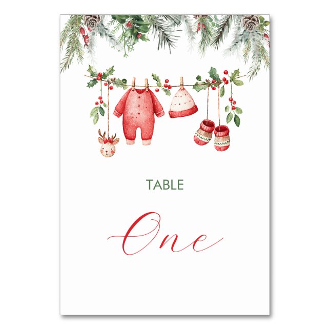Watercolor Elegant Winter Santa Baby Christmas  Bordsnummer (Framsidan)