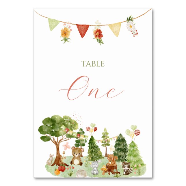 Watercolor Elegant Woodland party Bordsnummer (Framsidan)
