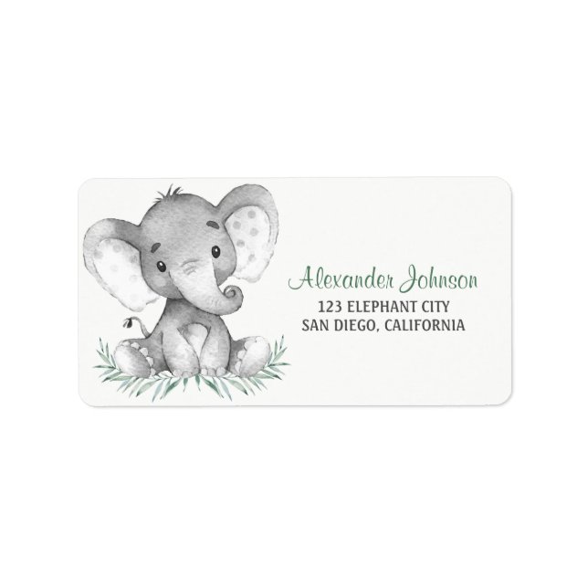 Watercolor Elephant Adressetikett (Framsidan)