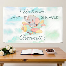 Watercolor Elephant Airplane Baby Shower Banner