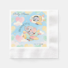 Watercolor Elephant Airplane Baby Shower Napkin Pappersservett