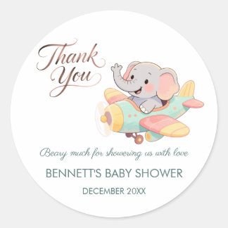 Watercolor Elephant Airplane Baby Shower Sticker Runt Klistermärke