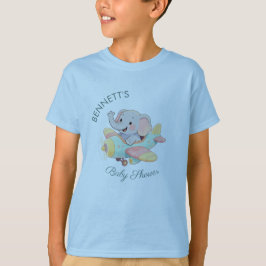 Watercolor Elephant Airplane Baby Shower T-Shirt