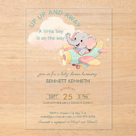 Watercolor Elephant Airplane Boy Invitation