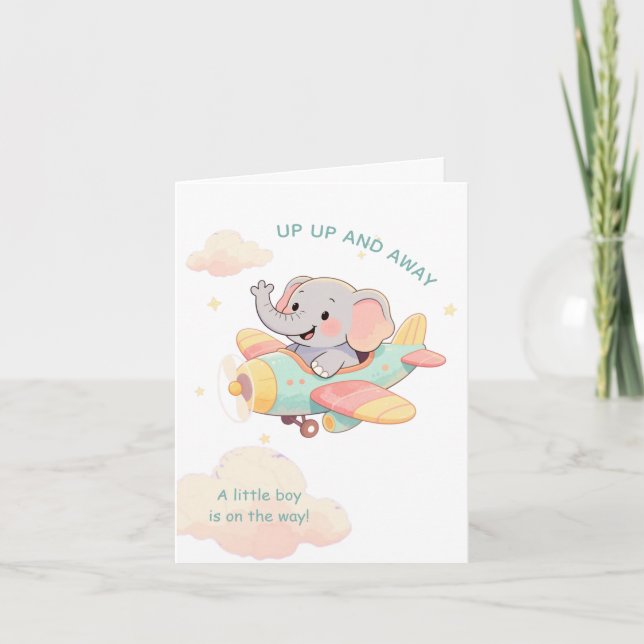 Watercolor Elephant Airplane Boy Invitation Inbjudan (Framsida)